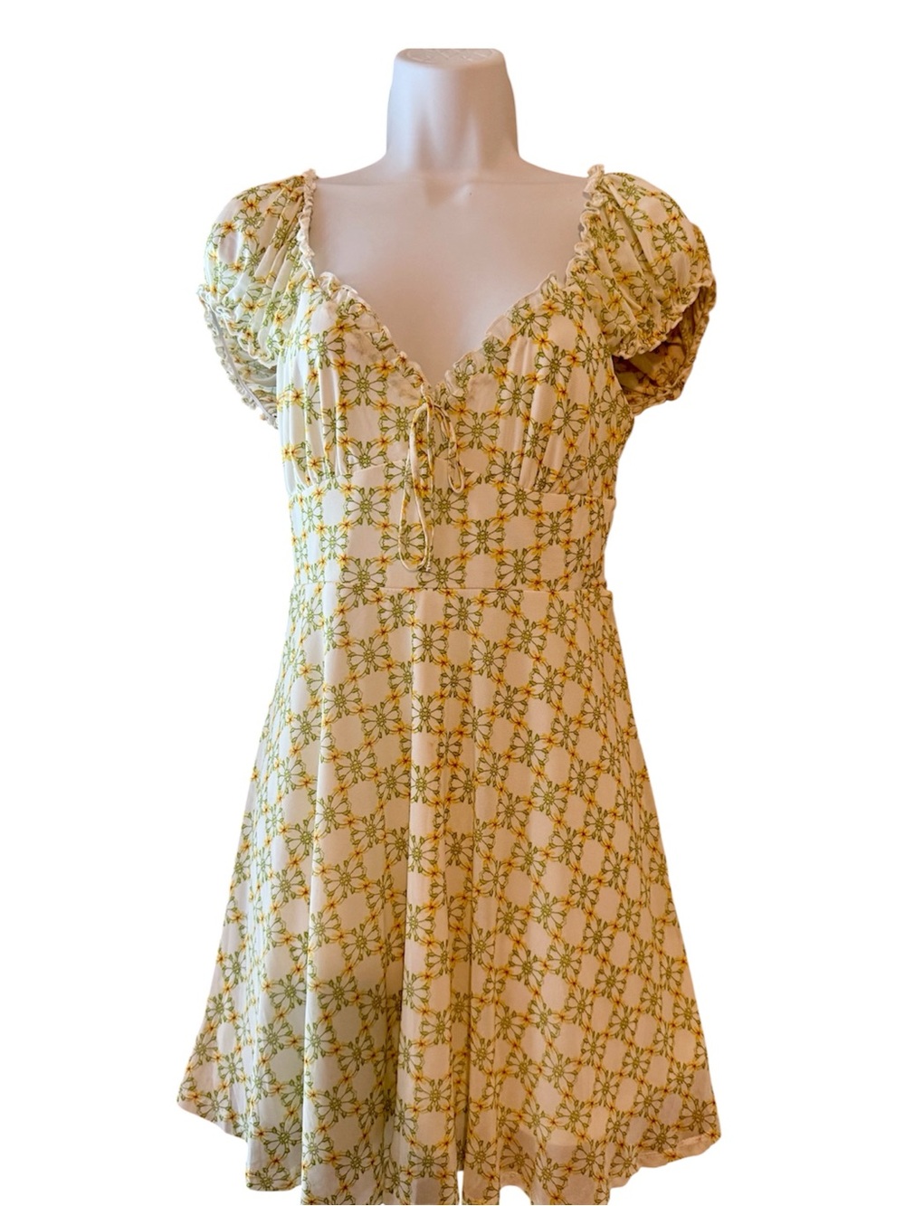 Urban Outfitters Butter Yellow Sheer Floral Summer Mini Dress Sz L